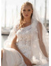One Shoulder Ivory Lace Tulle Glitter Wedding Dress
